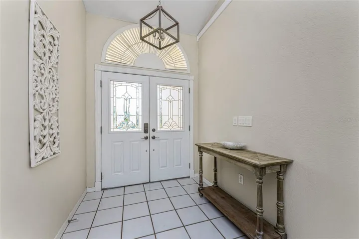 Leaded Glass Double Door Front Entry.
