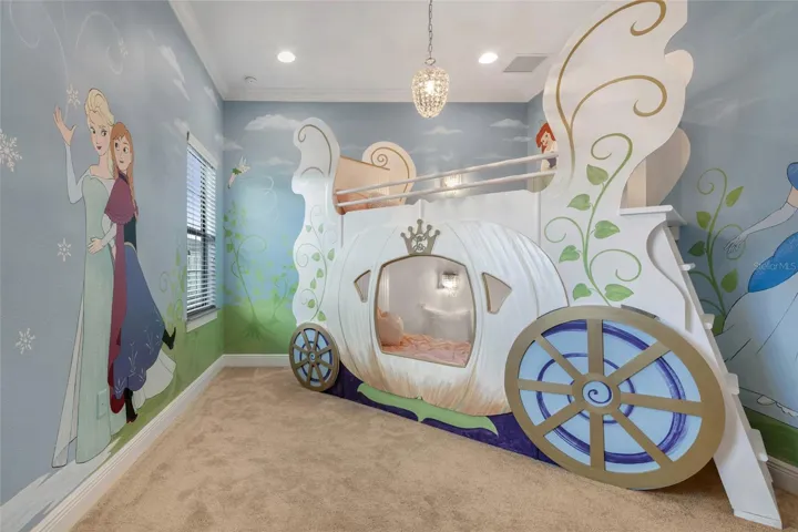 Princess bedroom with pendant lights & princess murals