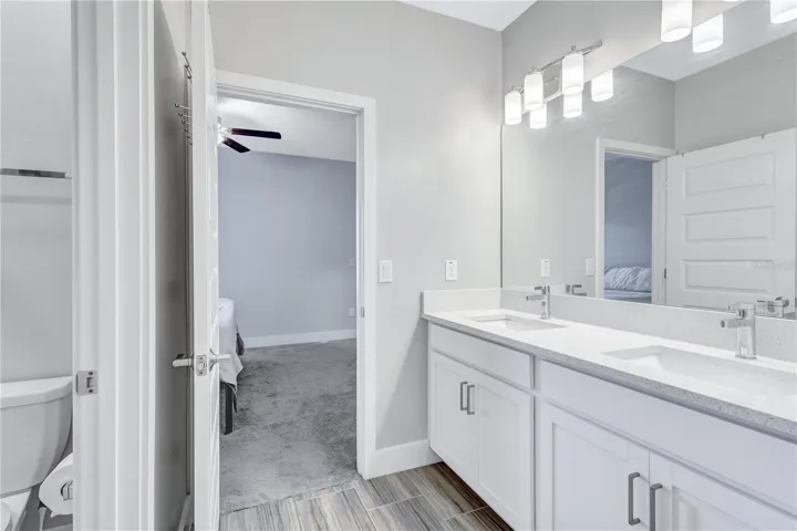 Jack and Jill bathroom with double vanities