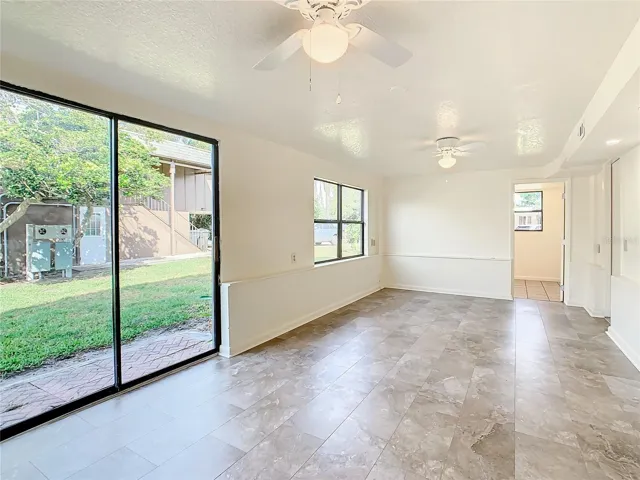 Living room view.  Note the beautiful new flooring.