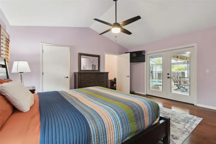 Lovely view of the pool area from the Master bedroom.