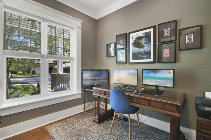 Designated office space over looking front yard