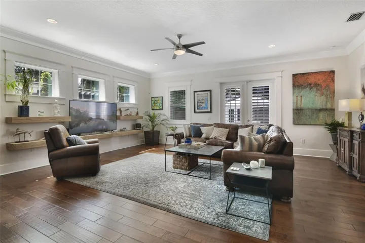 Great room with French doors to backyard
