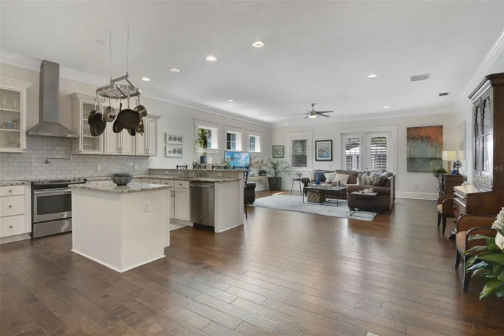 Kitchen opens to great room and dining area