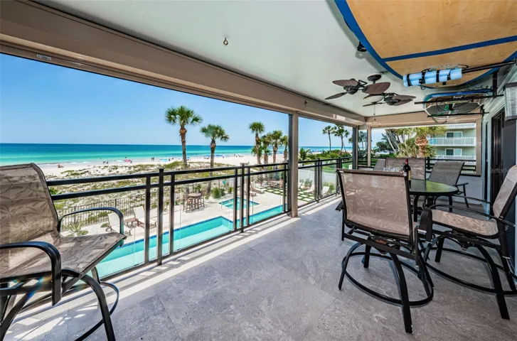 ... Long Range Gulf Views From Your  26' x 10' Balcony.. Elec Storm Shutters Across Entire Balcony for Quick Shutdown or Afternoon Shade.