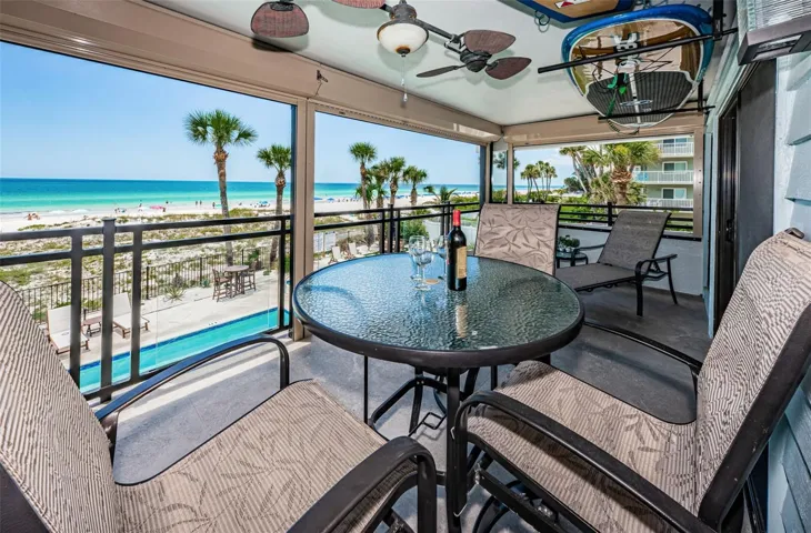 .. Residence # 130 Enjoys a Full Length 26' X 10' Gulf Front Balcony ... Photo Looking North West.. NOTE: Building Footprint allows  the 3rd Stack or Residence #130 to Jut out Furthermost West Allowing the Balcony to Enjoy Long Range Gulf Views ...