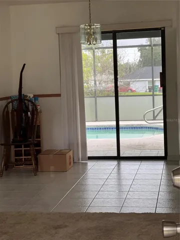 Dining area overlooking pool