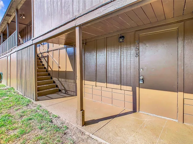 The staircase to the 2nd floor is located outside the first floor and does not connect from inside the home.