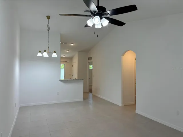 Bright and open living and dining room has loads of natural light.