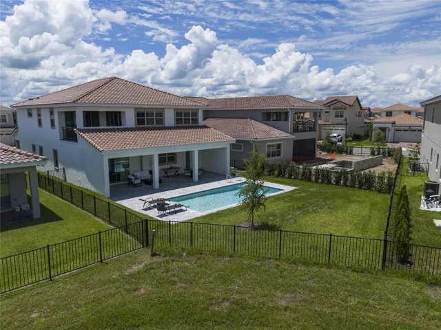 Arial shot to contemplate the unique custom Home design