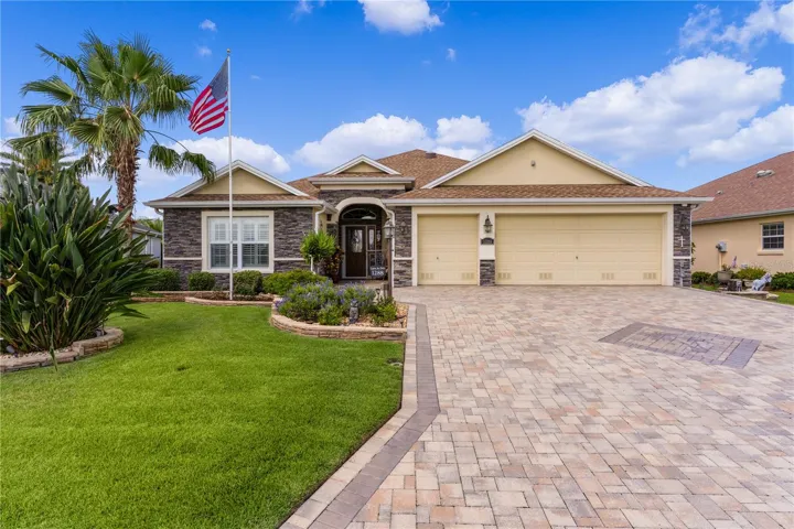 Front Elevation paver driveway and entry walkway