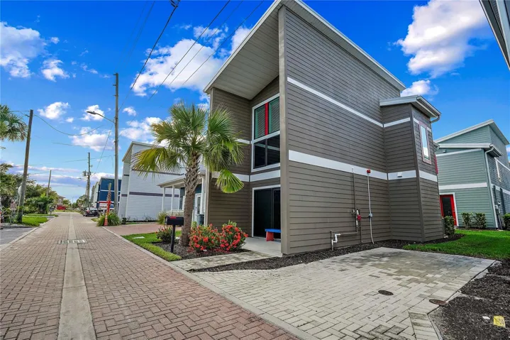 Your parking space is to the side of the home.