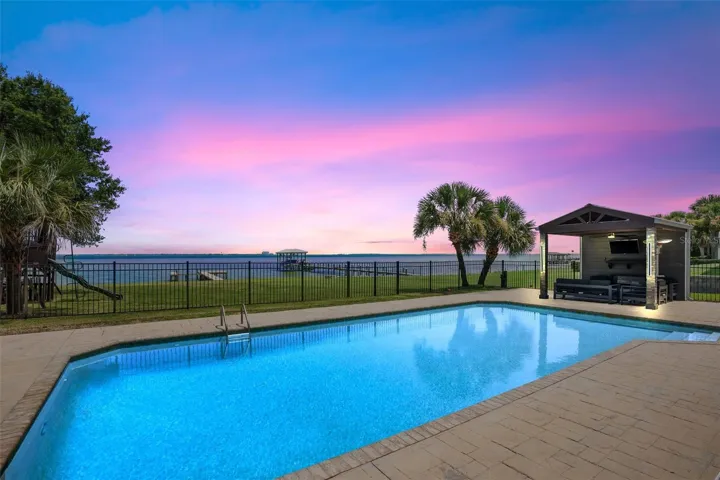 nigh time view of the pool