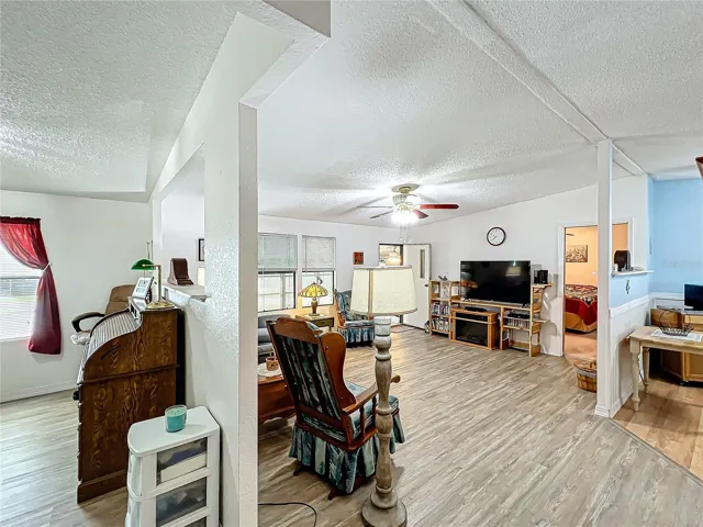 View into the living room and dining room