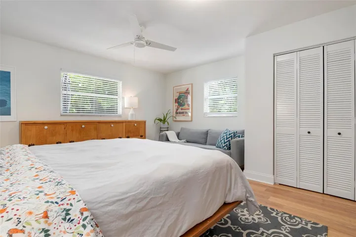 The large main bedroom has two closets and one is a walk-in.