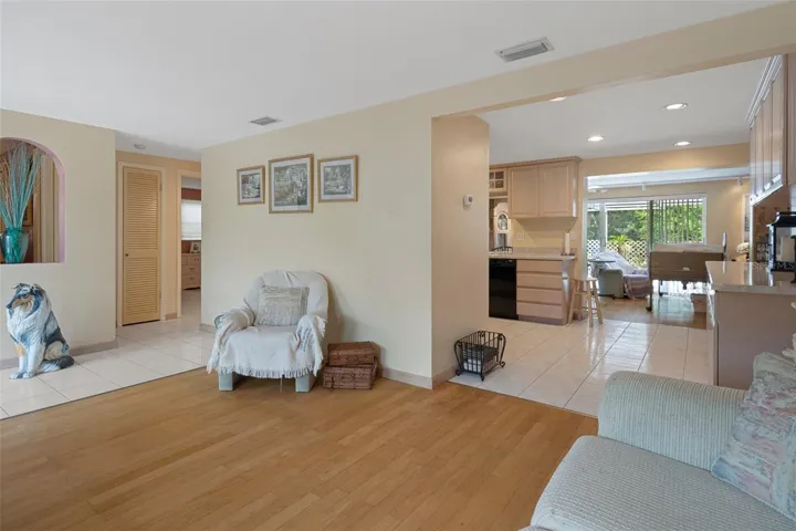 View from Living room to Kitchen & Family Room