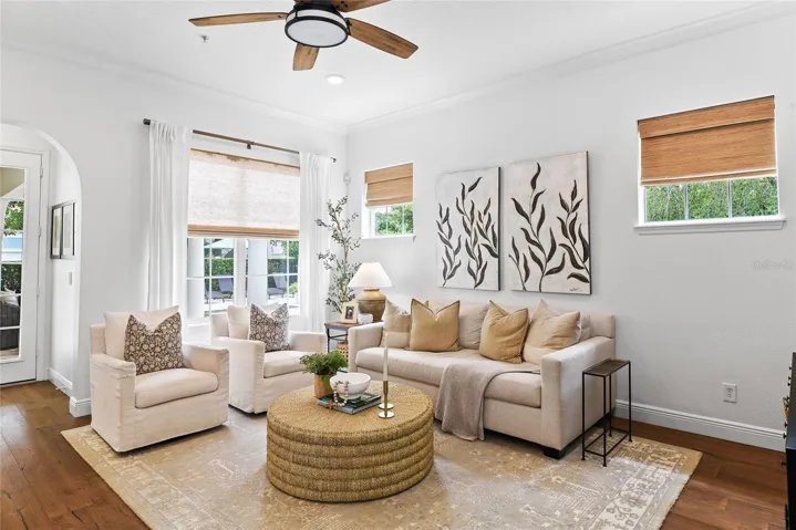 Family Room overlooks backyard pool area