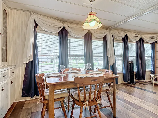 The dining area is located right off the kitchen and living room