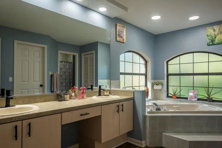 Primary bath has double sinks
