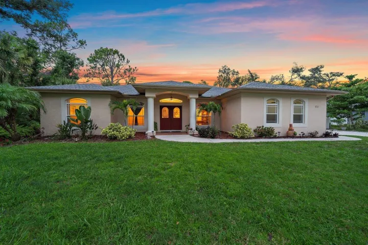 Front elevation showing the walkway and porch.