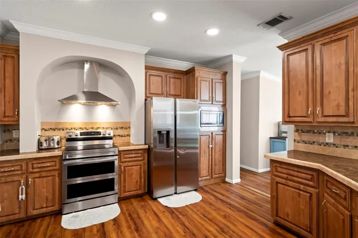 Kitchen with access to dining room.