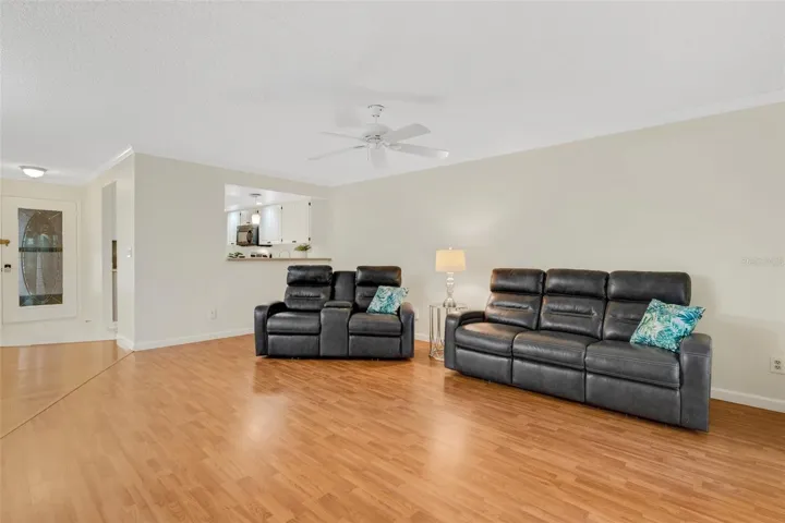 View of kitchen serving counter & dining area from living room~