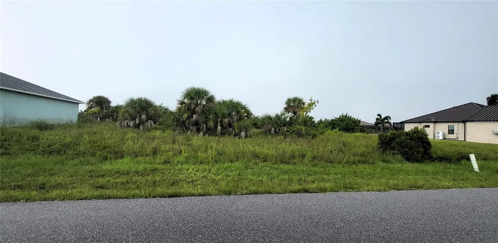 Front view looking west. Short pole on the right is approximate lot boundary on the northern side.