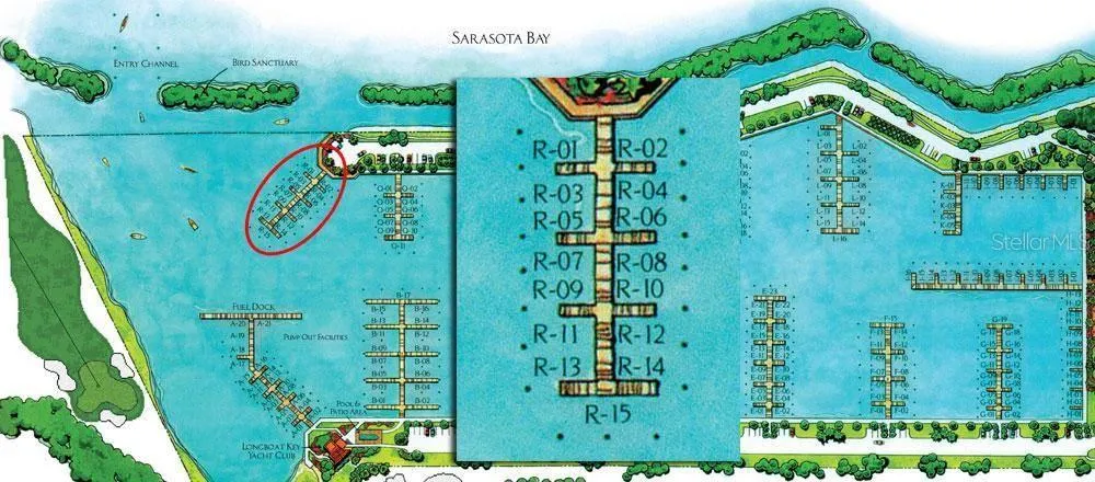Slip R-07, at R-dock, Longboat Key Club Moorings
