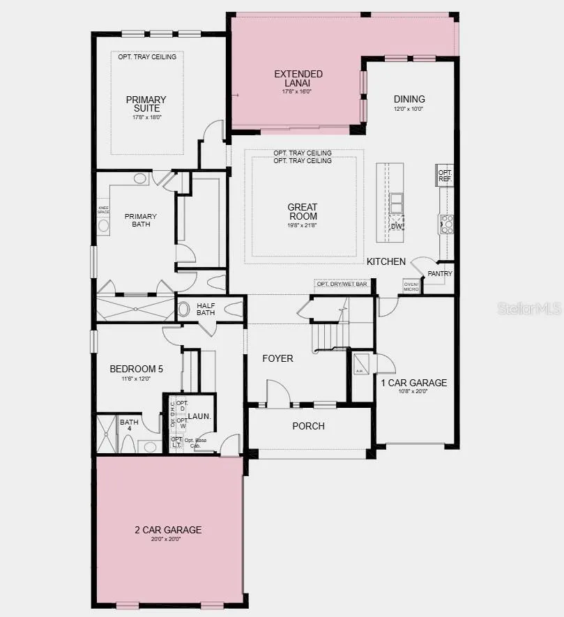 First Floor Plan - Additional Highlights Include: outdoor kitchen rough-in, courtyard two-car garage, gourmet kitchen, and 8' interior doors