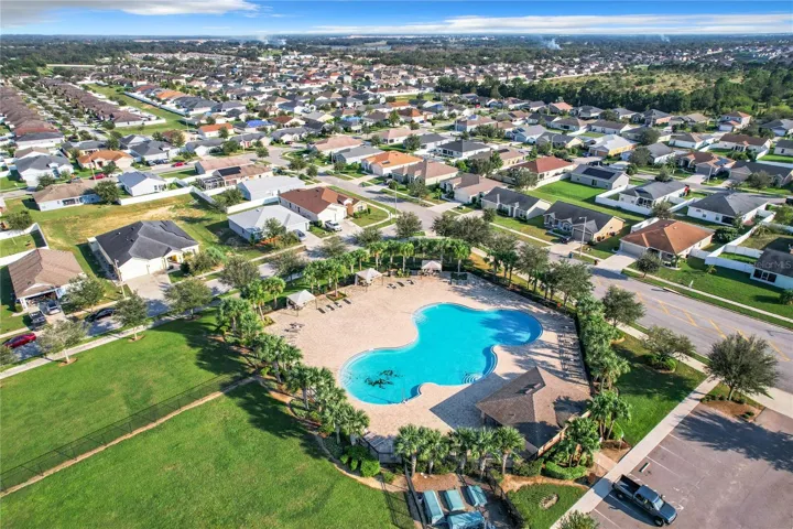 COMMUNITY POOL AND PLAYGROUND DRONE VIEW