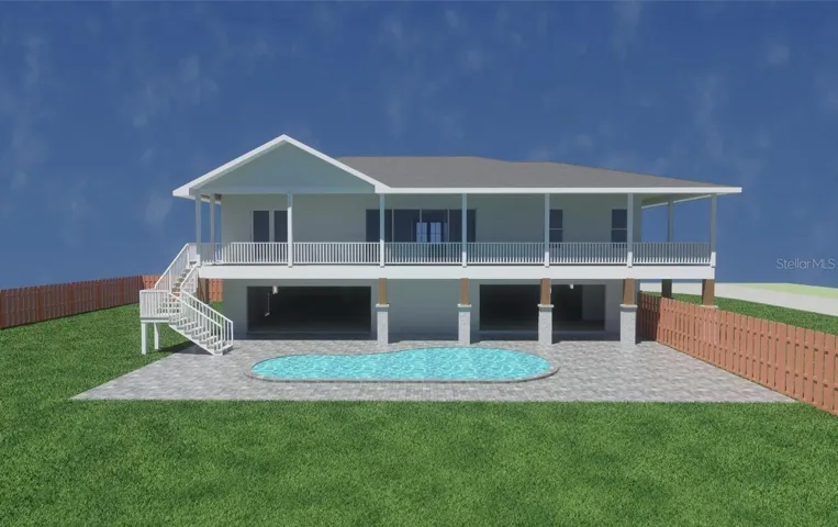 Rendering of prior plan to build elevated home, CAD drawings can be sold with land purchase!