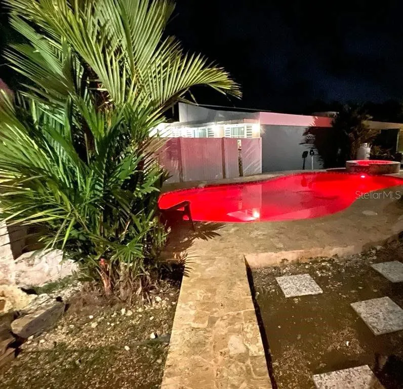 Pool area at night and with changing colors