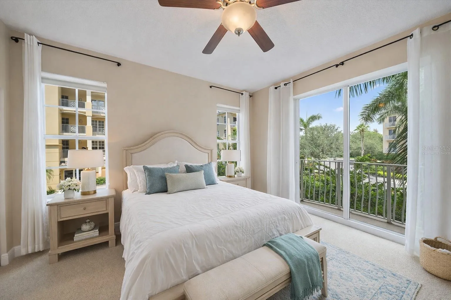 Virtually staged Bedroom 2 with small Juliette Balcony