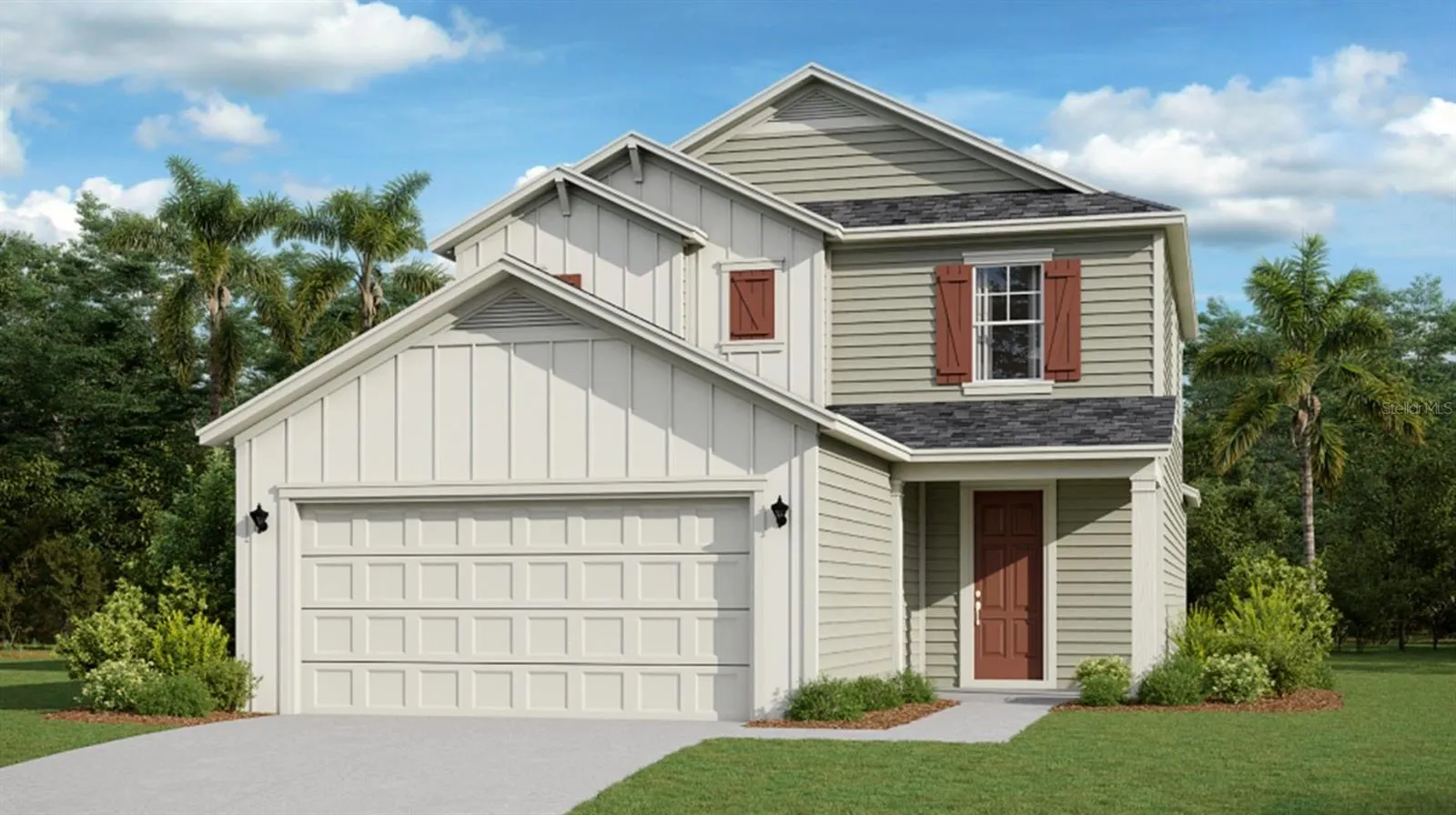 Artist rendering; illustration only; colors, features, and garage orientation may differ.