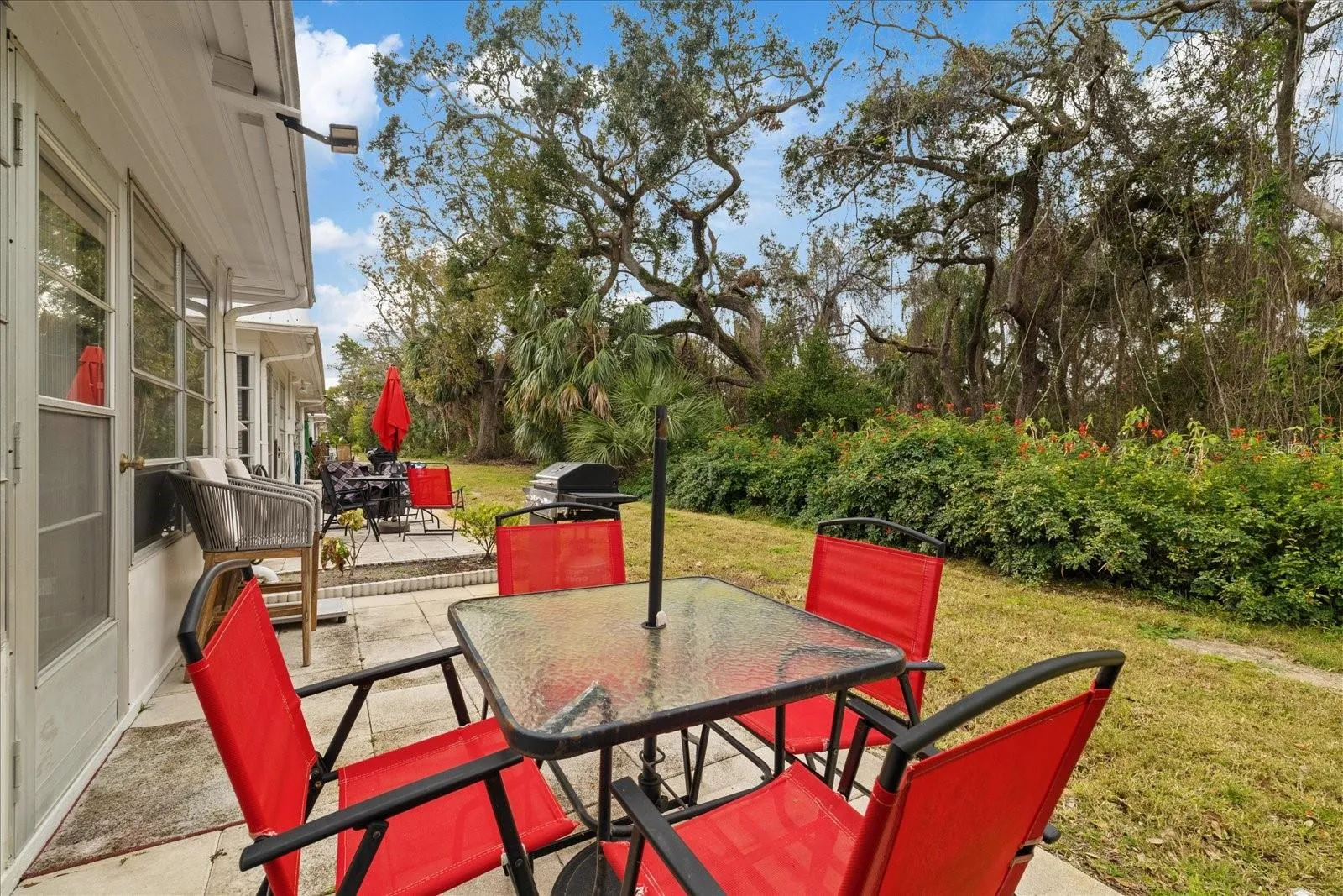 Back patio with nature views