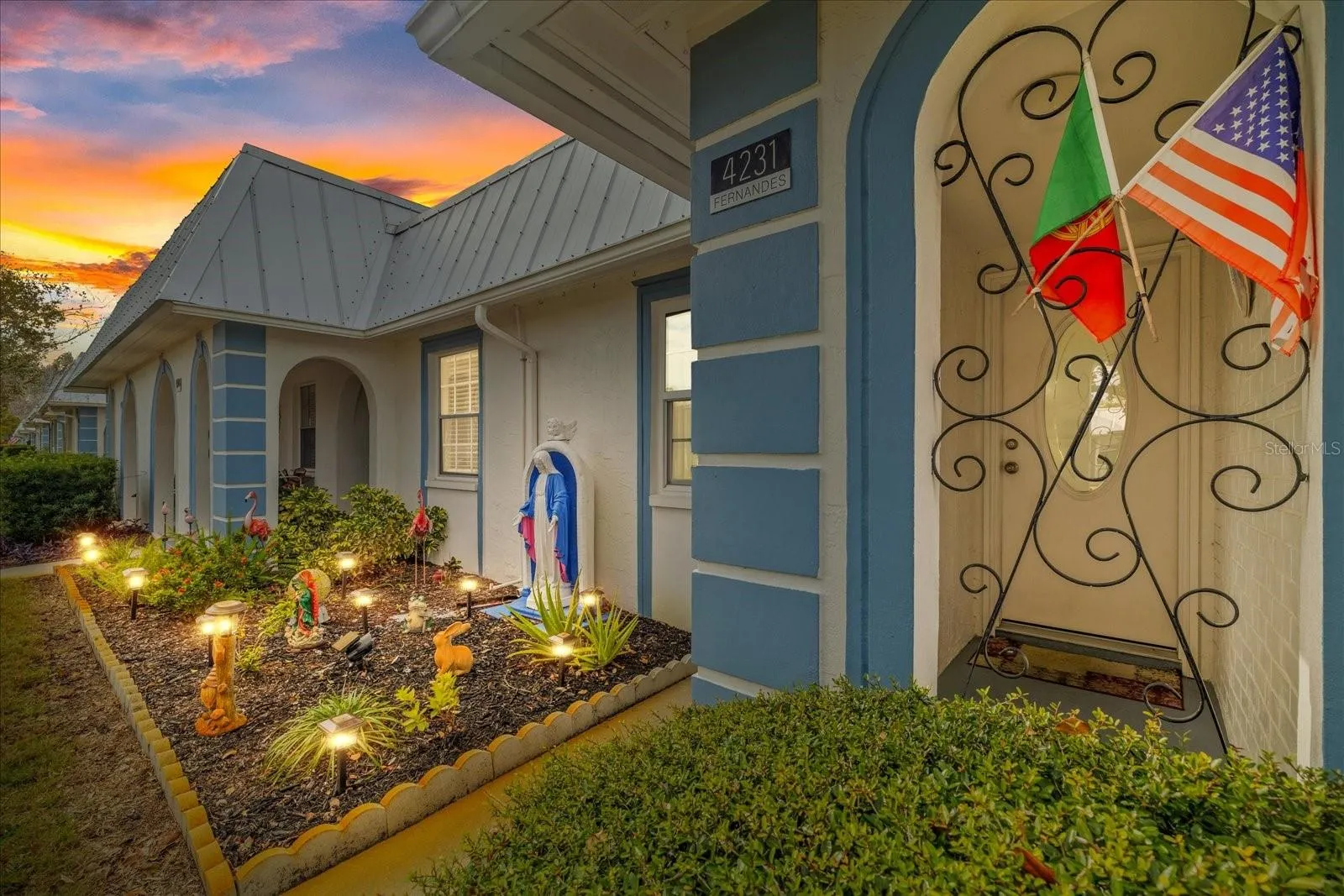 Twilight view front entry