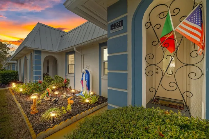 Twilight view front entry