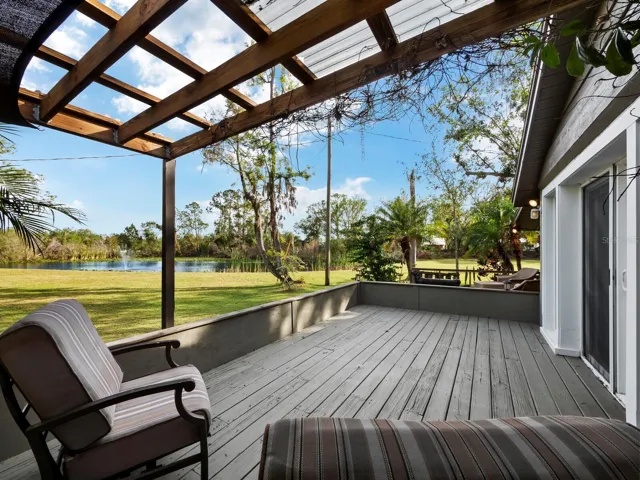 Huge deck with pond views