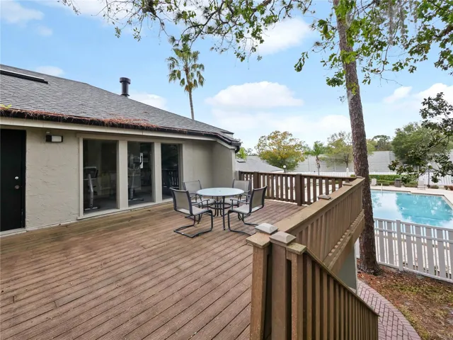 Balcony overlooking pool