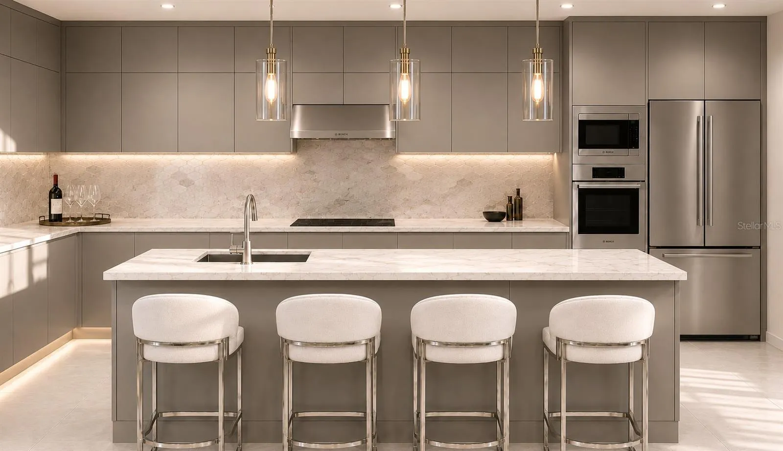 Modern Kitchen Featuring a Spacious Gathering Island