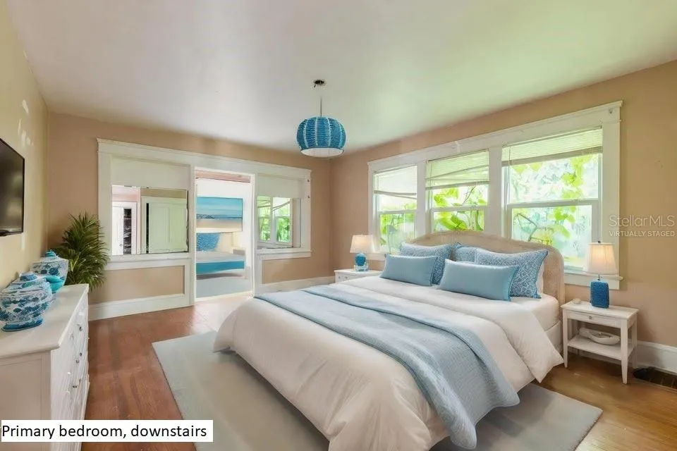 Virtually staged primary bedroom