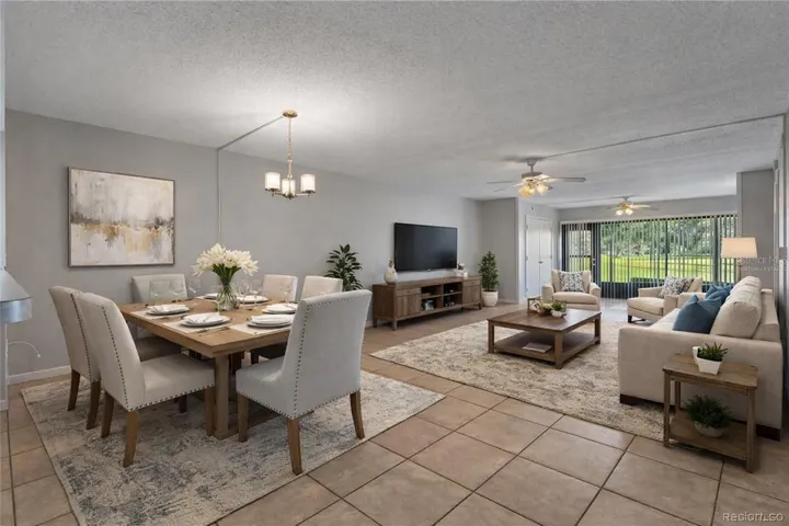 Virtually staged dining and living room