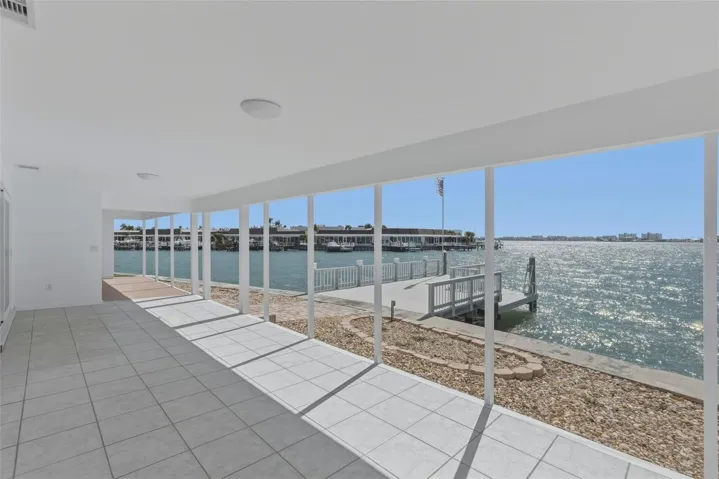 Covered patio overlooking dock