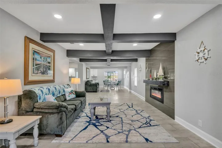 Electric fireplace in Great room and Dinette area off kitchen