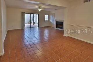 Living room/dining room looking out to courtyard