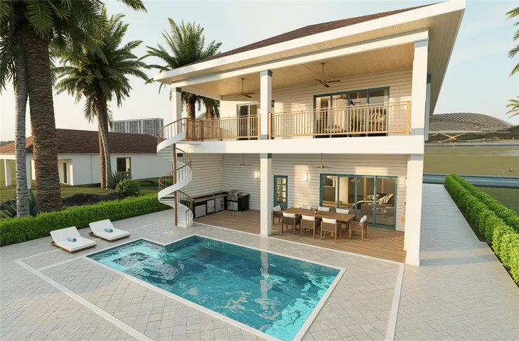Back patio and pool design - Sample House rendering, architectural drawings included in sale