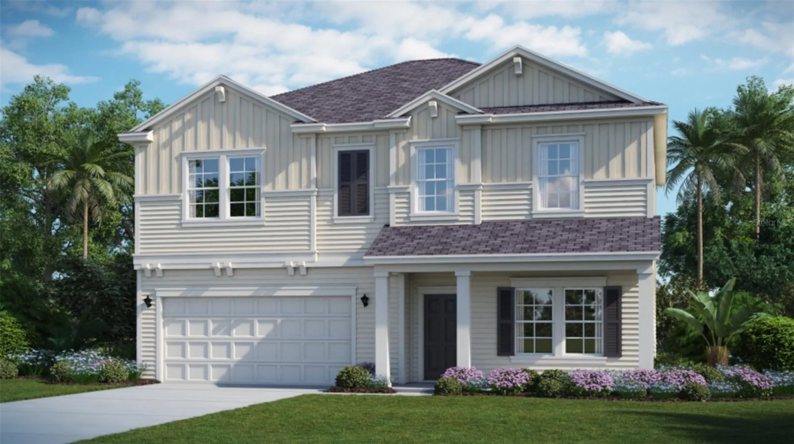 Artist rendering; illustration only; colors, features, and garage orientation may differ.