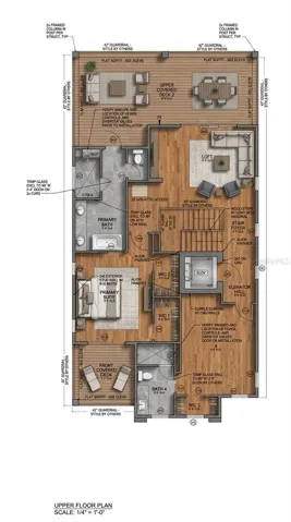 Upper Floor Rendering of Floor Plan.