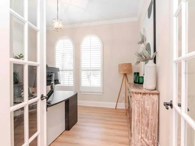 French doors and private office, wood shutters