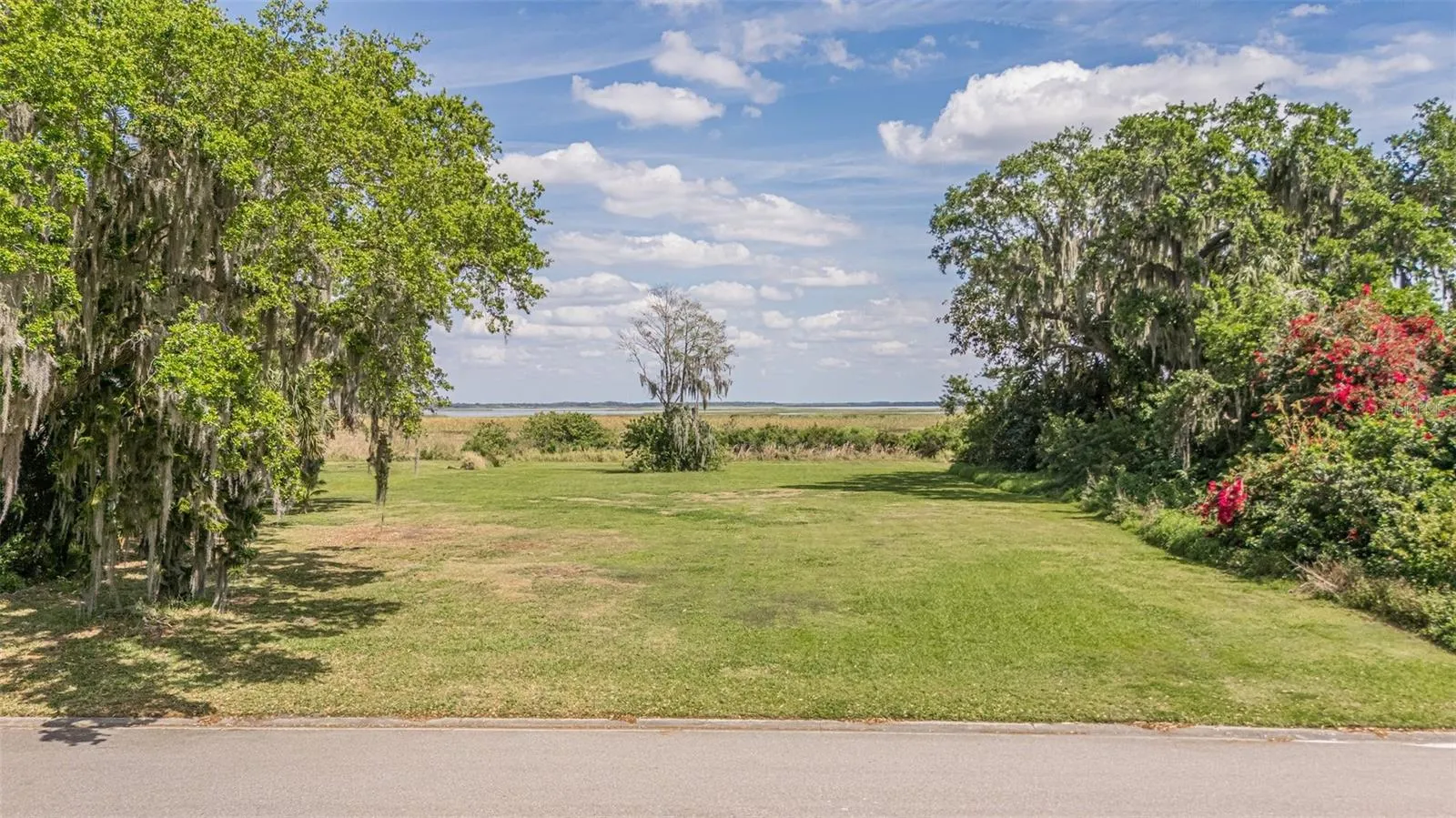 VIEW OF THE LOT FROM THE ROAD LOOKING OUT TO THE LAKE